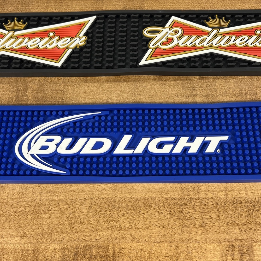 BUDWEISER BEER BUD LIGHT BOW TIE LOGO RAIL BEER BAR MAT RUNNER SPILL MAT LOT - Picture 7 of 13